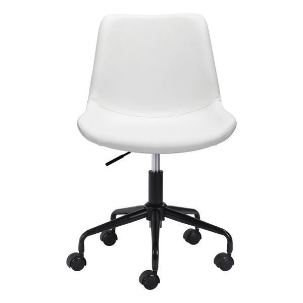 Homeroots White And Black Adjustable Swivel Faux Leather Rolling Office Chair  Steel 385445