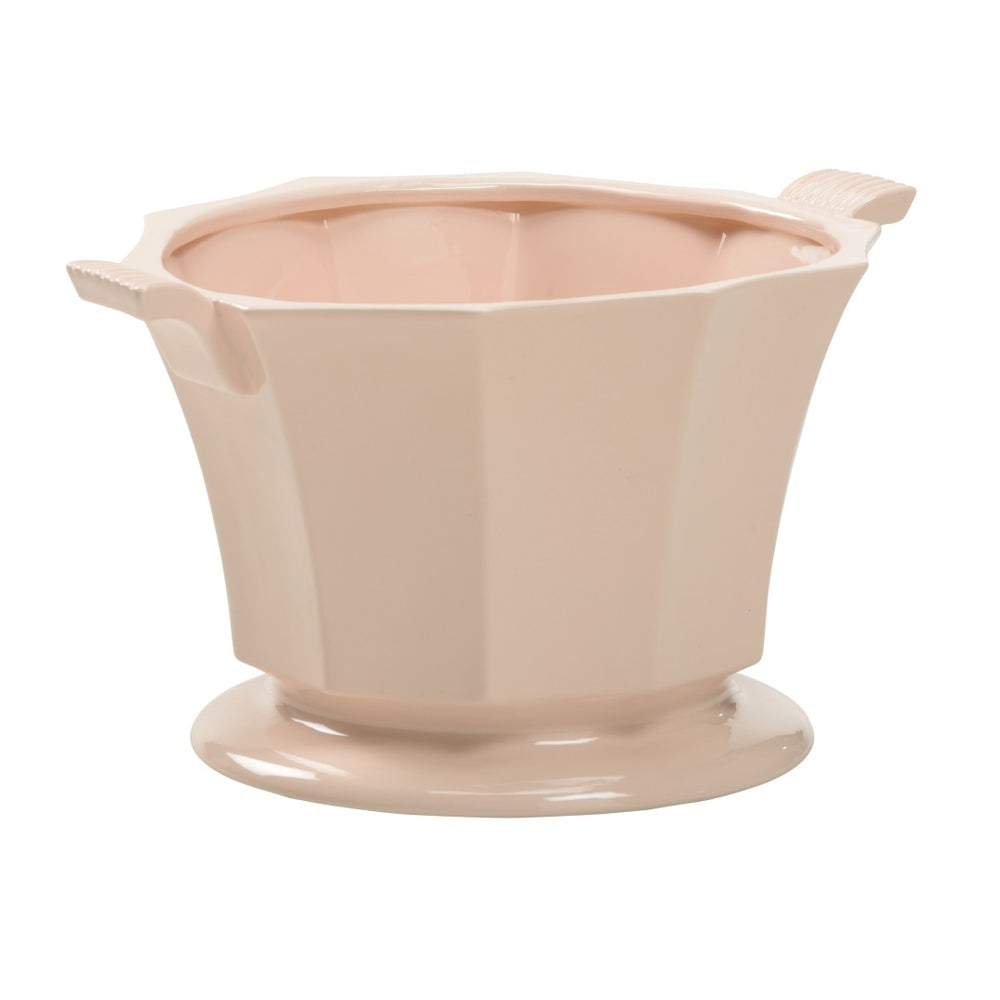 Chelsea House Baron Sculptural Cachepot Pink By Bill Cain — Faceted Pedestal Planter, Smooth Glaze, Modern Accent 385446