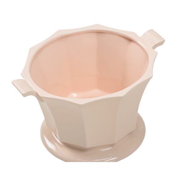 Chelsea House Baron Sculptural Cachepot Pink By Bill Cain — Faceted Pedestal Planter, Smooth Glaze, Modern Accent 385446