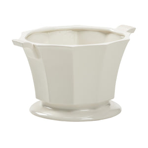 Chelsea House Baron Faceted Ceramic Cachepot By Bill Cain — White Glaze Pedestal Planter, Durable 8.5"H Centerpiece 385447
