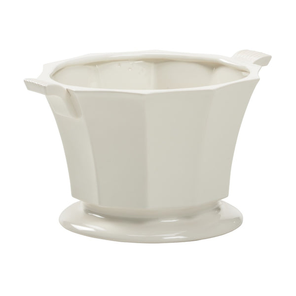 Chelsea House Baron Faceted Ceramic Cachepot By Bill Cain — White Glaze Pedestal Planter, Durable 8.5"H Centerpiece 385447