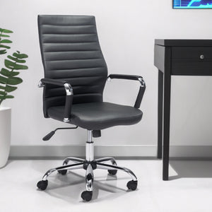 Homeroots Black And Silver Adjustable Swivel Faux Leather Rolling Conference Office Chair  Steel 385450