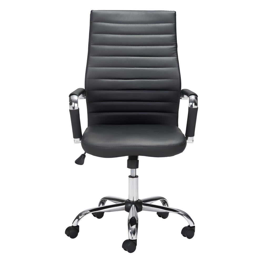 Homeroots Black And Silver Adjustable Swivel Faux Leather Rolling Conference Office Chair  Steel 385450