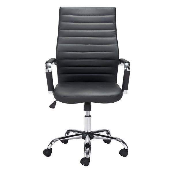 Homeroots Black And Silver Adjustable Swivel Faux Leather Rolling Conference Office Chair  Steel 385450