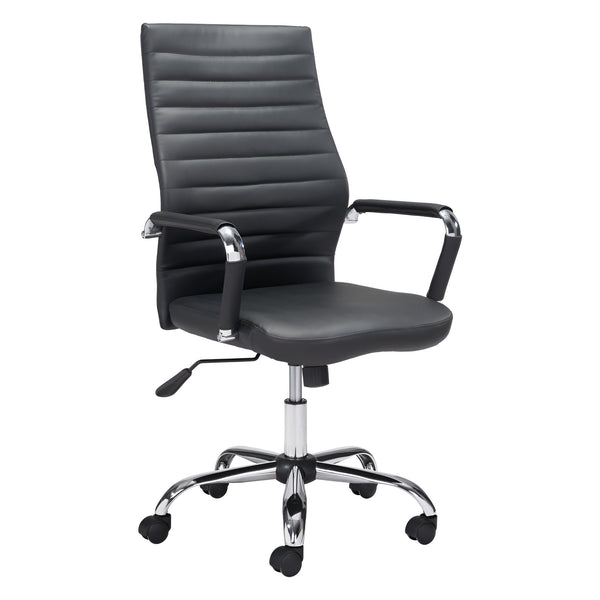 Homeroots Black And Silver Adjustable Swivel Faux Leather Rolling Conference Office Chair  Steel 385450