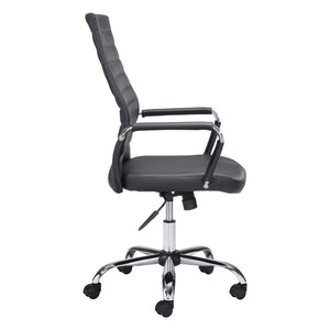 Homeroots Black And Silver Adjustable Swivel Faux Leather Rolling Conference Office Chair  Steel 385450