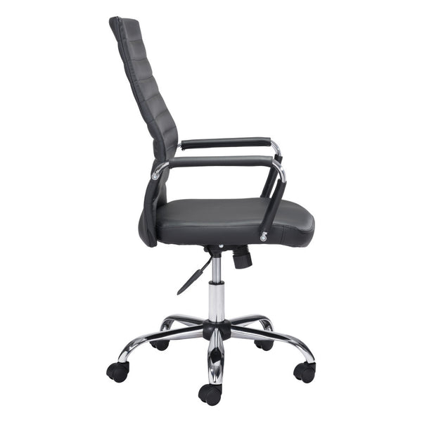 Homeroots Black And Silver Adjustable Swivel Faux Leather Rolling Conference Office Chair  Steel 385450