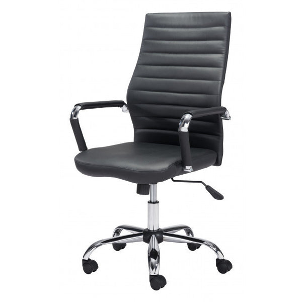 Homeroots Black And Silver Adjustable Swivel Faux Leather Rolling Conference Office Chair  Steel 385450