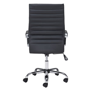 Homeroots Black And Silver Adjustable Swivel Faux Leather Rolling Conference Office Chair  Steel 385450