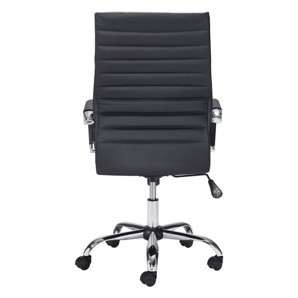 Homeroots Black And Silver Adjustable Swivel Faux Leather Rolling Conference Office Chair  Steel 385450