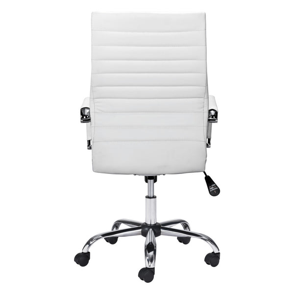 Homeroots White And Silver Adjustable Swivel Faux Leather Rolling Conference Office Chair  Steel 385451