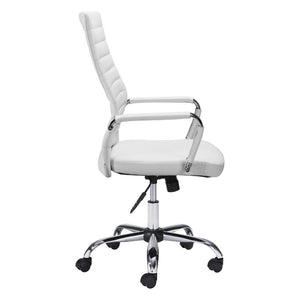 Homeroots White And Silver Adjustable Swivel Faux Leather Rolling Conference Office Chair  Steel 385451