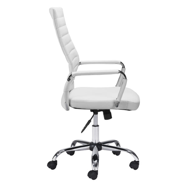 Homeroots White And Silver Adjustable Swivel Faux Leather Rolling Conference Office Chair  Steel 385451