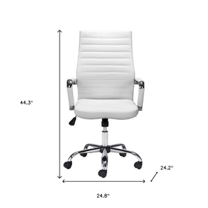 Homeroots White And Silver Adjustable Swivel Faux Leather Rolling Conference Office Chair  Steel 385451