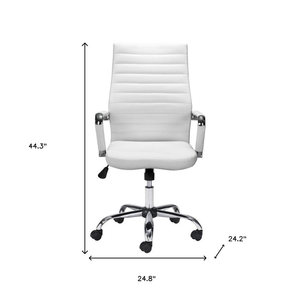 Homeroots White And Silver Adjustable Swivel Faux Leather Rolling Conference Office Chair  Steel 385451