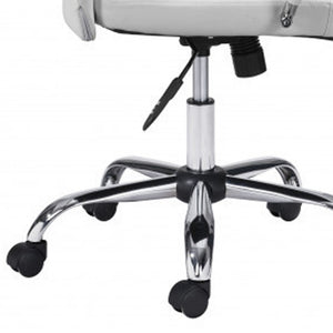 Homeroots White And Silver Adjustable Swivel Faux Leather Rolling Conference Office Chair  Steel 385451