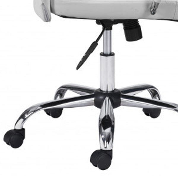 Homeroots White And Silver Adjustable Swivel Faux Leather Rolling Conference Office Chair  Steel 385451