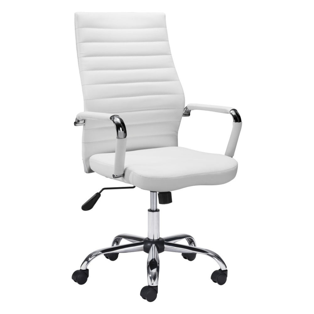 HomeRoots White Adjustable Swivel Faux Leather Conference Chair - Stylish Mid-Century Design for Your Office 385451