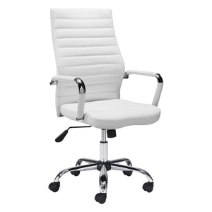 Homeroots White And Silver Adjustable Swivel Faux Leather Rolling Conference Office Chair  Steel 385451