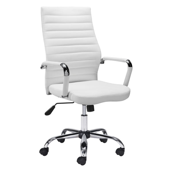 Homeroots White And Silver Adjustable Swivel Faux Leather Rolling Conference Office Chair  Steel 385451