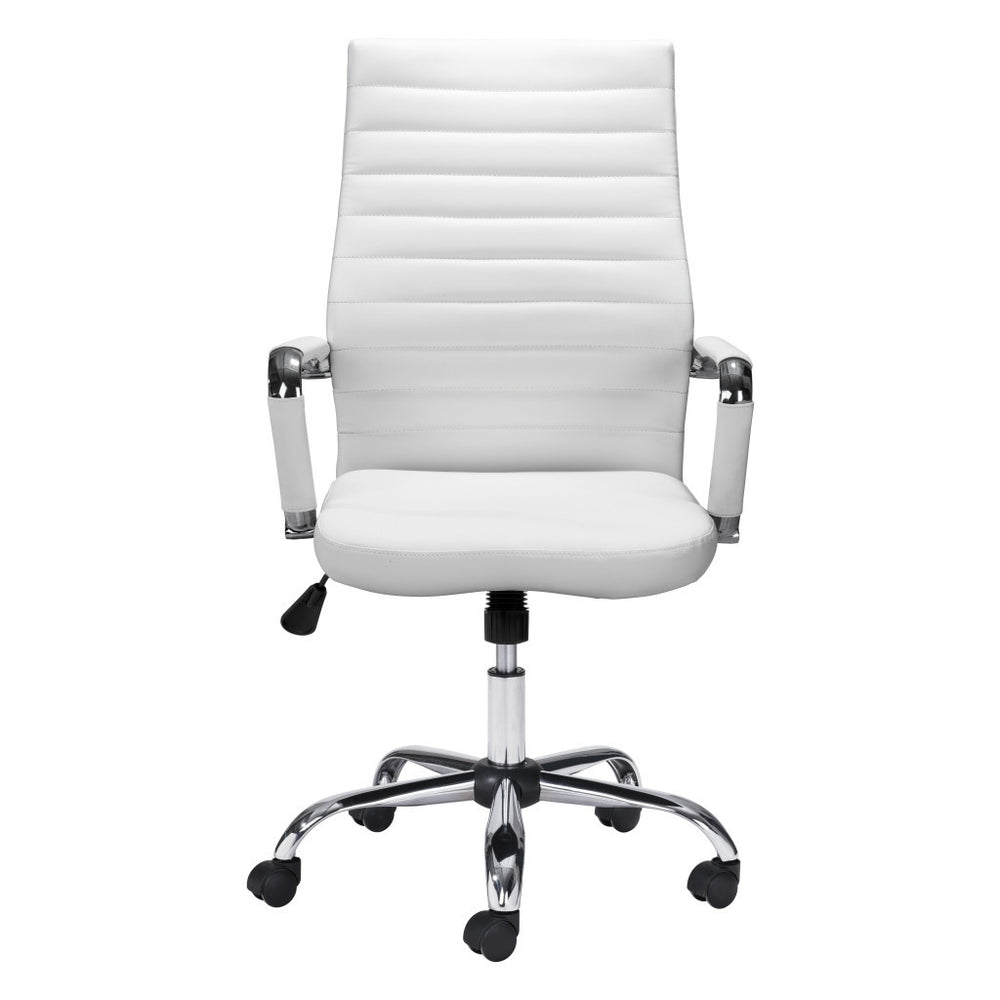 Homeroots White And Silver Adjustable Swivel Faux Leather Rolling Conference Office Chair  Steel 385451