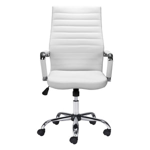 Homeroots White And Silver Adjustable Swivel Faux Leather Rolling Conference Office Chair  Steel 385451