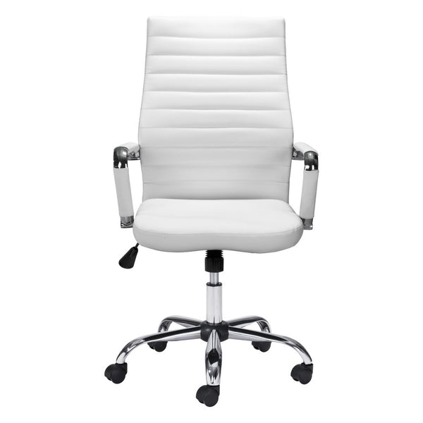 Homeroots White And Silver Adjustable Swivel Faux Leather Rolling Conference Office Chair  Steel 385451