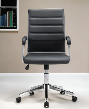 Homeroots Black And Silver Adjustable Swivel Faux Leather Rolling Conference Office Chair  Steel 385452