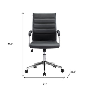 Homeroots Black And Silver Adjustable Swivel Faux Leather Rolling Conference Office Chair  Steel 385452