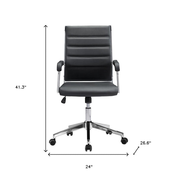 Homeroots Black And Silver Adjustable Swivel Faux Leather Rolling Conference Office Chair  Steel 385452