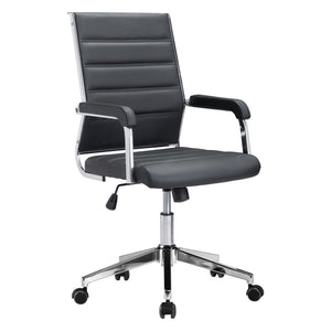 Homeroots Black And Silver Adjustable Swivel Faux Leather Rolling Conference Office Chair  Steel 385452
