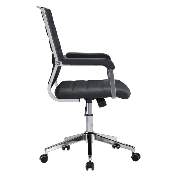 Homeroots Black And Silver Adjustable Swivel Faux Leather Rolling Conference Office Chair  Steel 385452