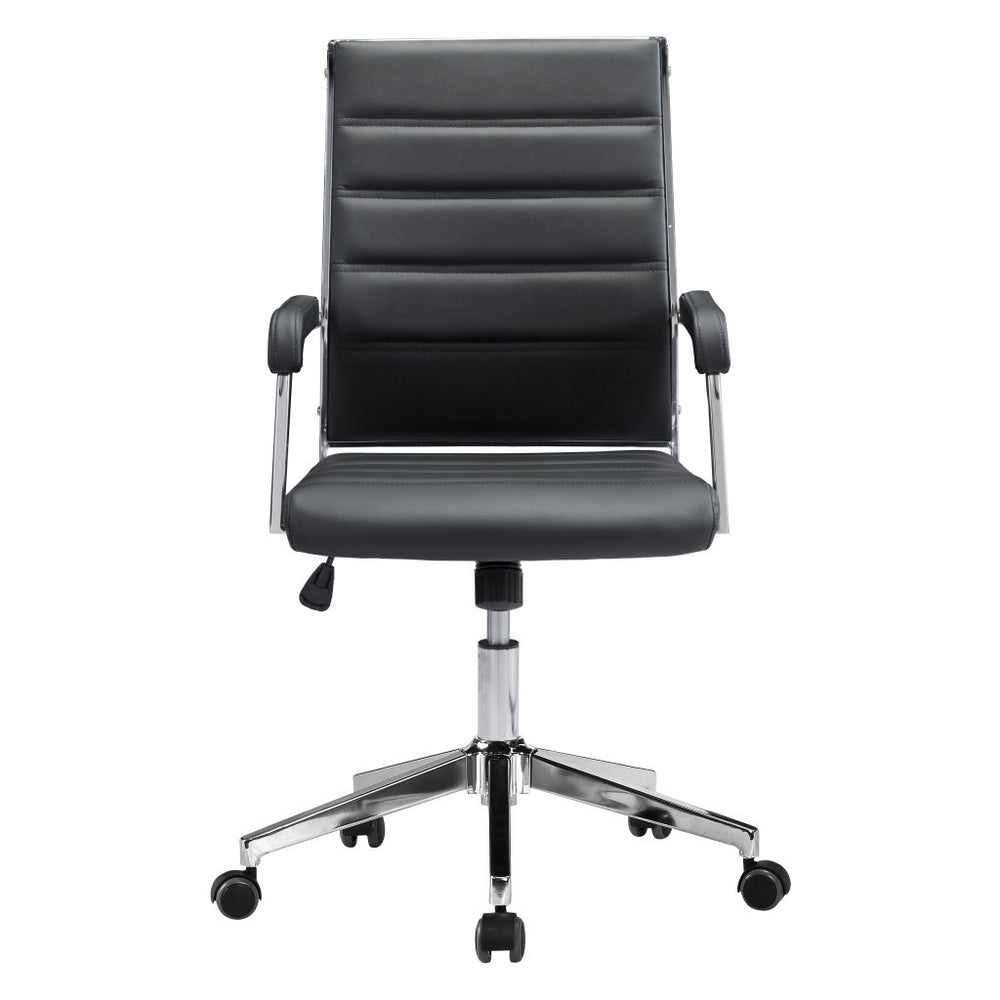 Homeroots Black And Silver Adjustable Swivel Faux Leather Rolling Conference Office Chair  Steel 385452