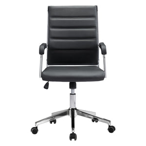 Homeroots Black And Silver Adjustable Swivel Faux Leather Rolling Conference Office Chair  Steel 385452