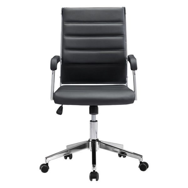 Homeroots Black And Silver Adjustable Swivel Faux Leather Rolling Conference Office Chair  Steel 385452