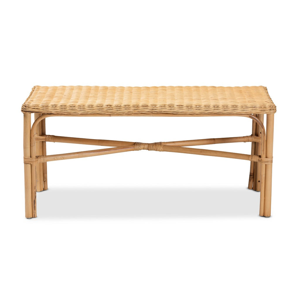 English Elm Modern Handcrafted Rattan Woven Accent Bench for Entryway Bedroom or Living Space B2750P470054