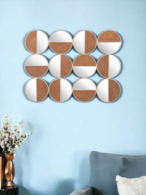 Homeroots Set Of Twelve Gold And Walnut Round Steel Framed Accent Mirror  Metal 385469