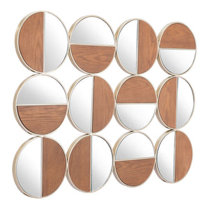 Homeroots Set Of Twelve Gold And Walnut Round Steel Framed Accent Mirror  Metal 385469