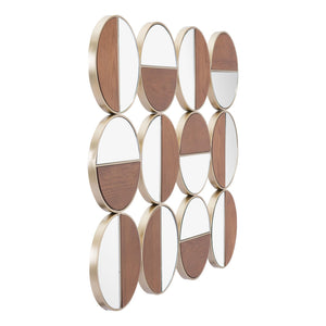 Homeroots Set Of Twelve Gold And Walnut Round Steel Framed Accent Mirror  Metal 385469