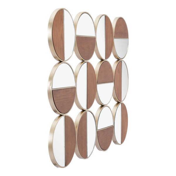 Homeroots Set Of Twelve Gold And Walnut Round Steel Framed Accent Mirror  Metal 385469