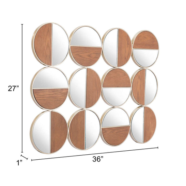 Homeroots Set Of Twelve Gold And Walnut Round Steel Framed Accent Mirror  Metal 385469