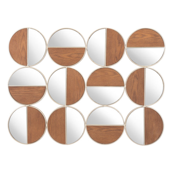 Homeroots Set Of Twelve Gold And Walnut Round Steel Framed Accent Mirror  Metal 385469