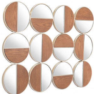 Homeroots Set Of Twelve Gold And Walnut Round Steel Framed Accent Mirror  Metal 385469