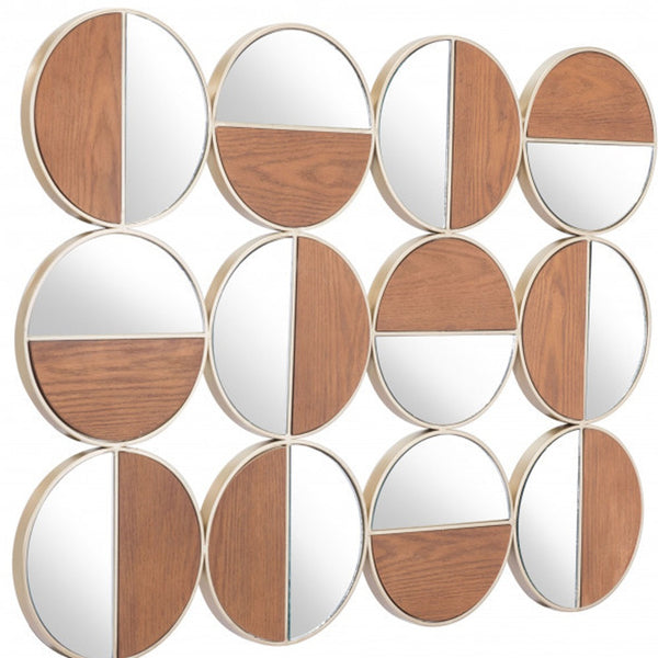 Homeroots Set Of Twelve Gold And Walnut Round Steel Framed Accent Mirror  Metal 385469
