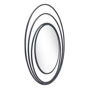 Homeroots 32" Black Concentric Circles Round Wall Mirror  Metal 385474