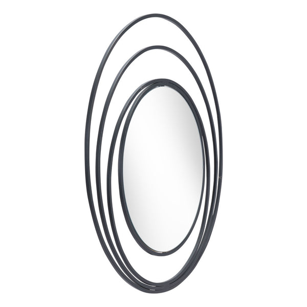 Homeroots 32" Black Concentric Circles Round Wall Mirror  Metal 385474