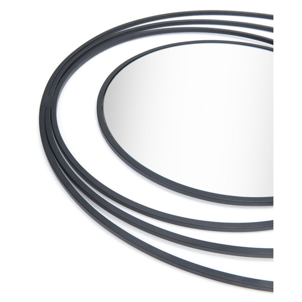 Homeroots 32" Black Concentric Circles Round Wall Mirror  Metal 385474