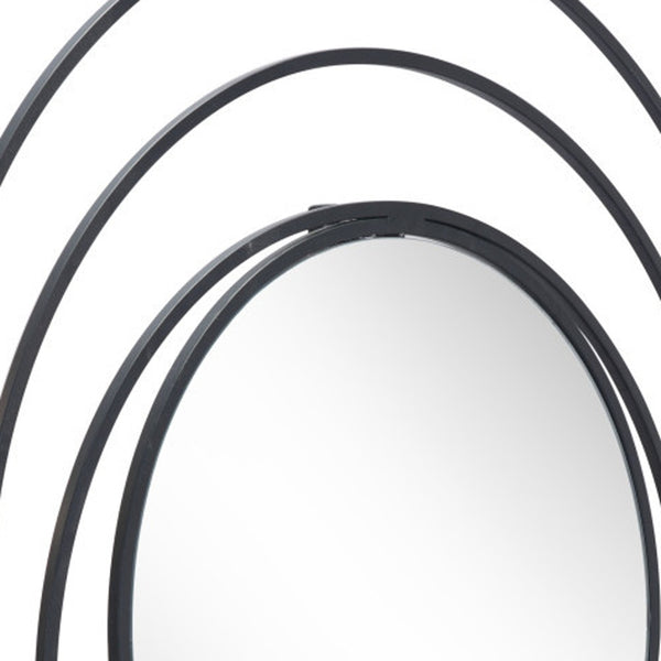 Homeroots 32" Black Concentric Circles Round Wall Mirror  Metal 385474