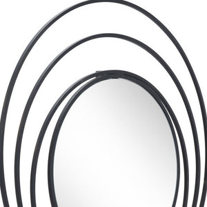 Homeroots 32" Black Concentric Circles Round Wall Mirror  Metal 385474