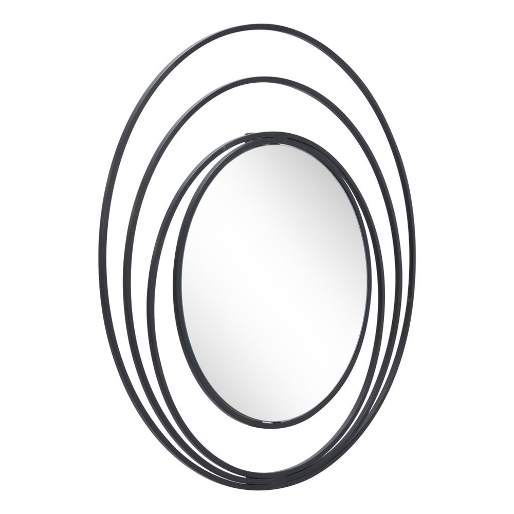 Homeroots 32" Black Concentric Circles Round Wall Mirror  Metal 385474